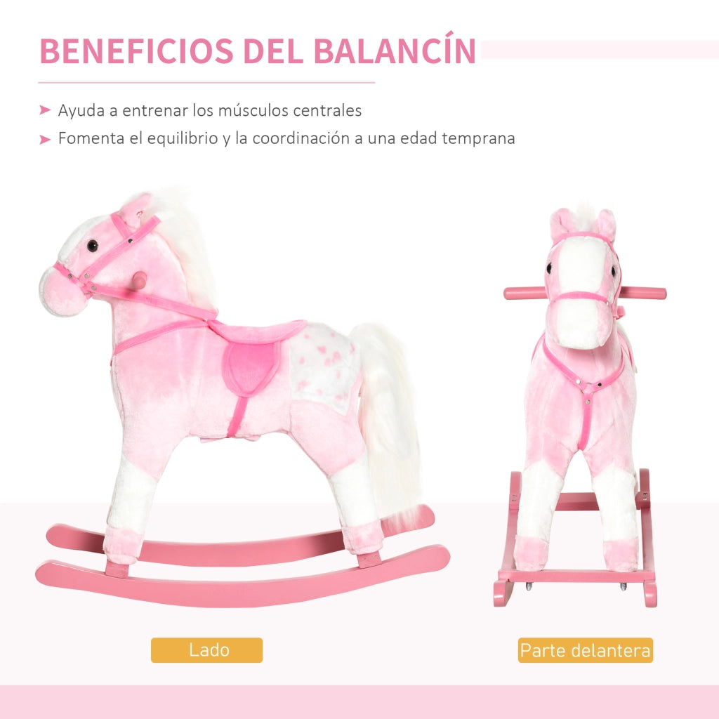 Cavallo a Dondolo in Peluche ¨C Xylo ¨C Rosa con Suoni, 74x28x65 cm