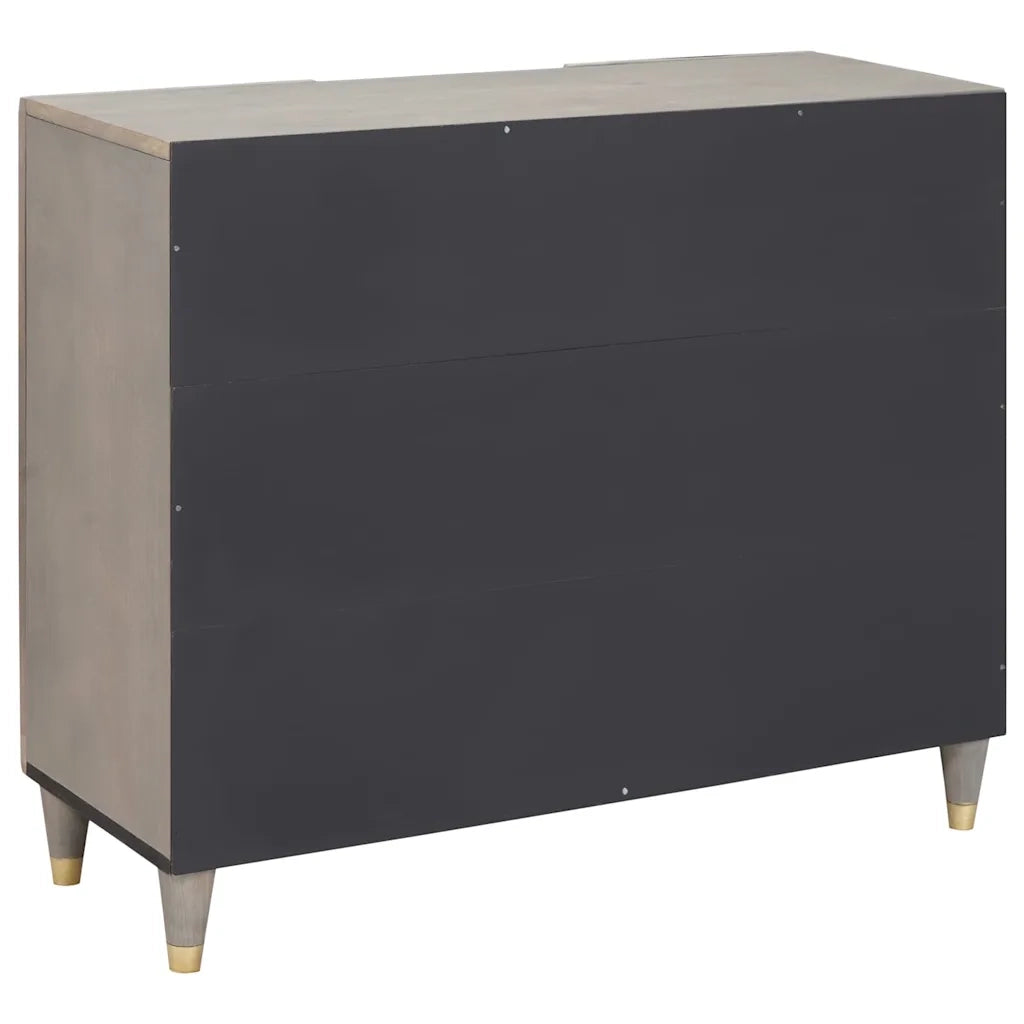 Credenza | Madia | Buffet da pranzo | Armadio da pranzo Grigio e Oro 90 x 33 x 75 cm Legno di mango massello