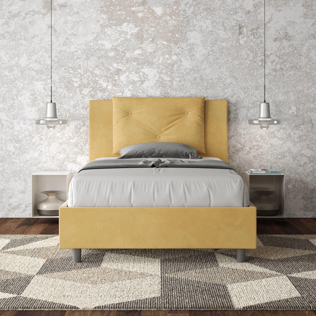BS COM Letto una piazza e mezza con rete imbottito 120x210 microfibra ocra