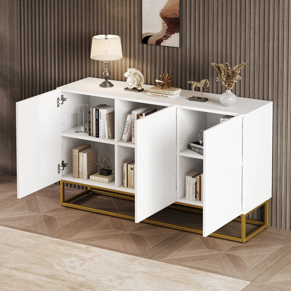 SIDEBOARD 130 cm Bianco/Oro con 3 ante e ripiani regolabili