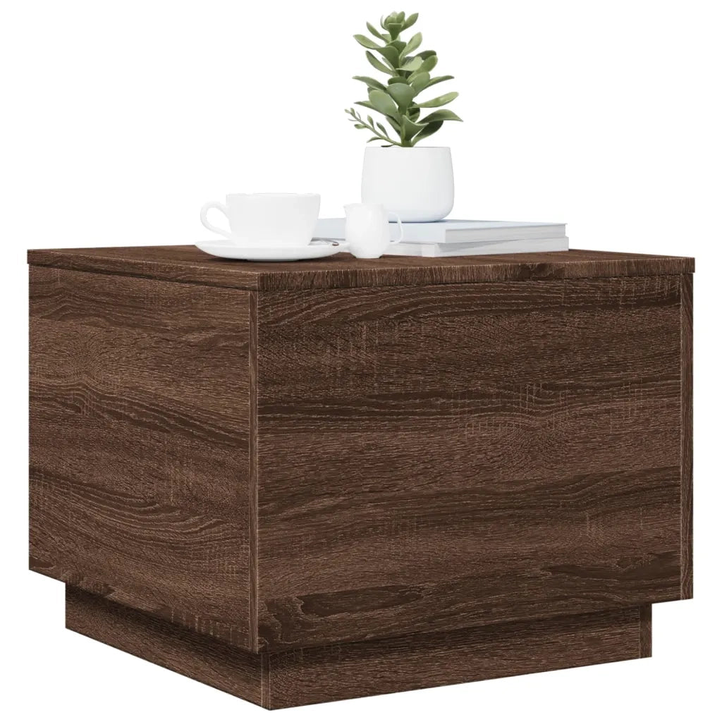 Tavolino da Salotto con Luci LED-Tavolino da soggiorno Rovere Marrone 50x50x40 cm 761553