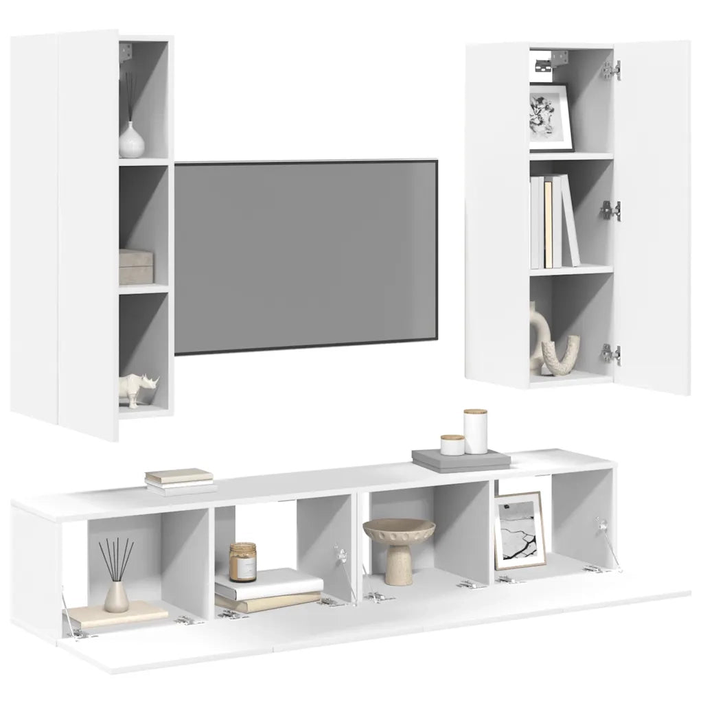 Set Mobili Porta TV 4 pz | Armadietto TV | Mobile Porta TV Bianco in Legno Multistrato