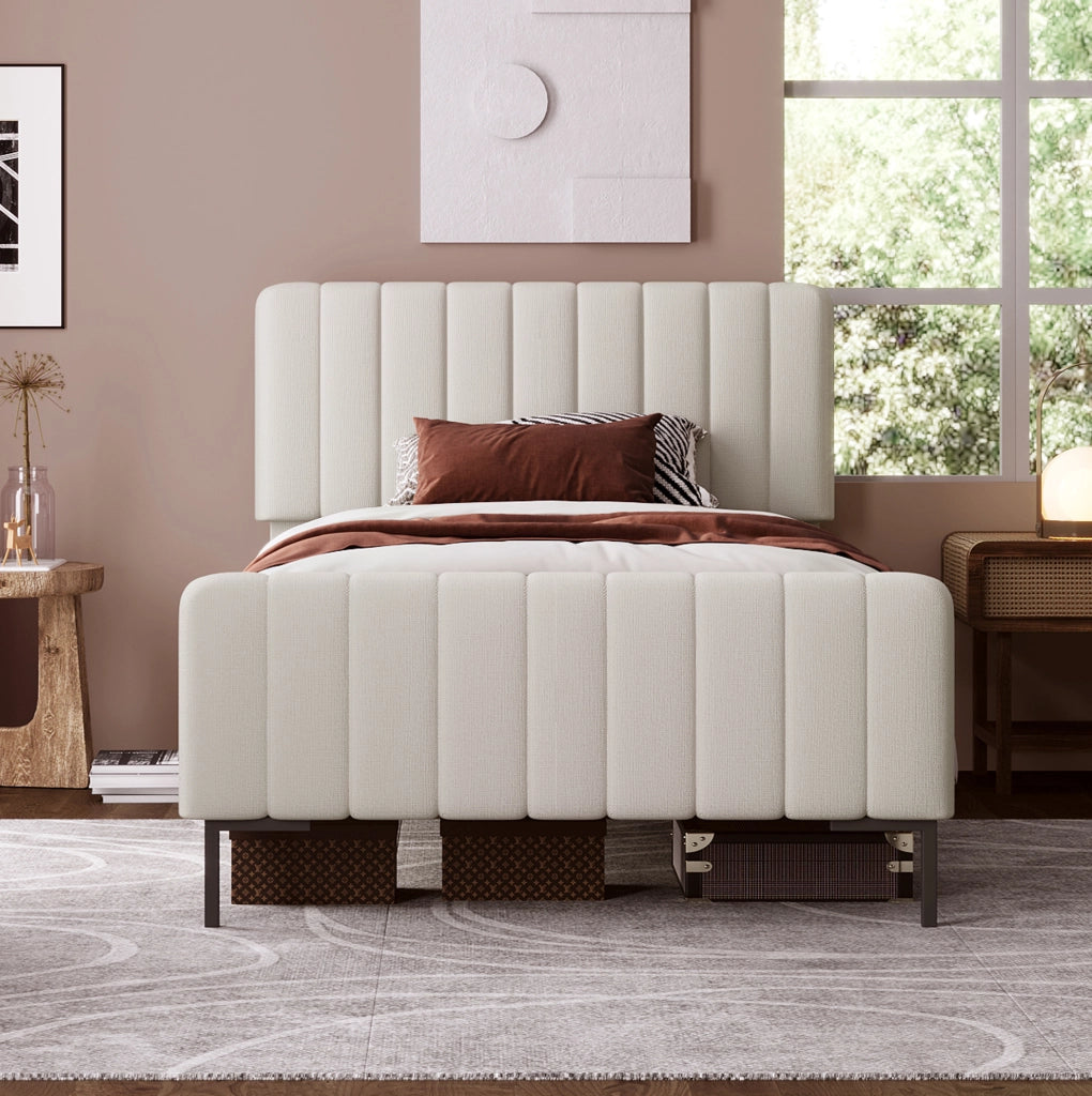 Letto imbottito 90x200 cm con testiera regolabile e rete a doghe
