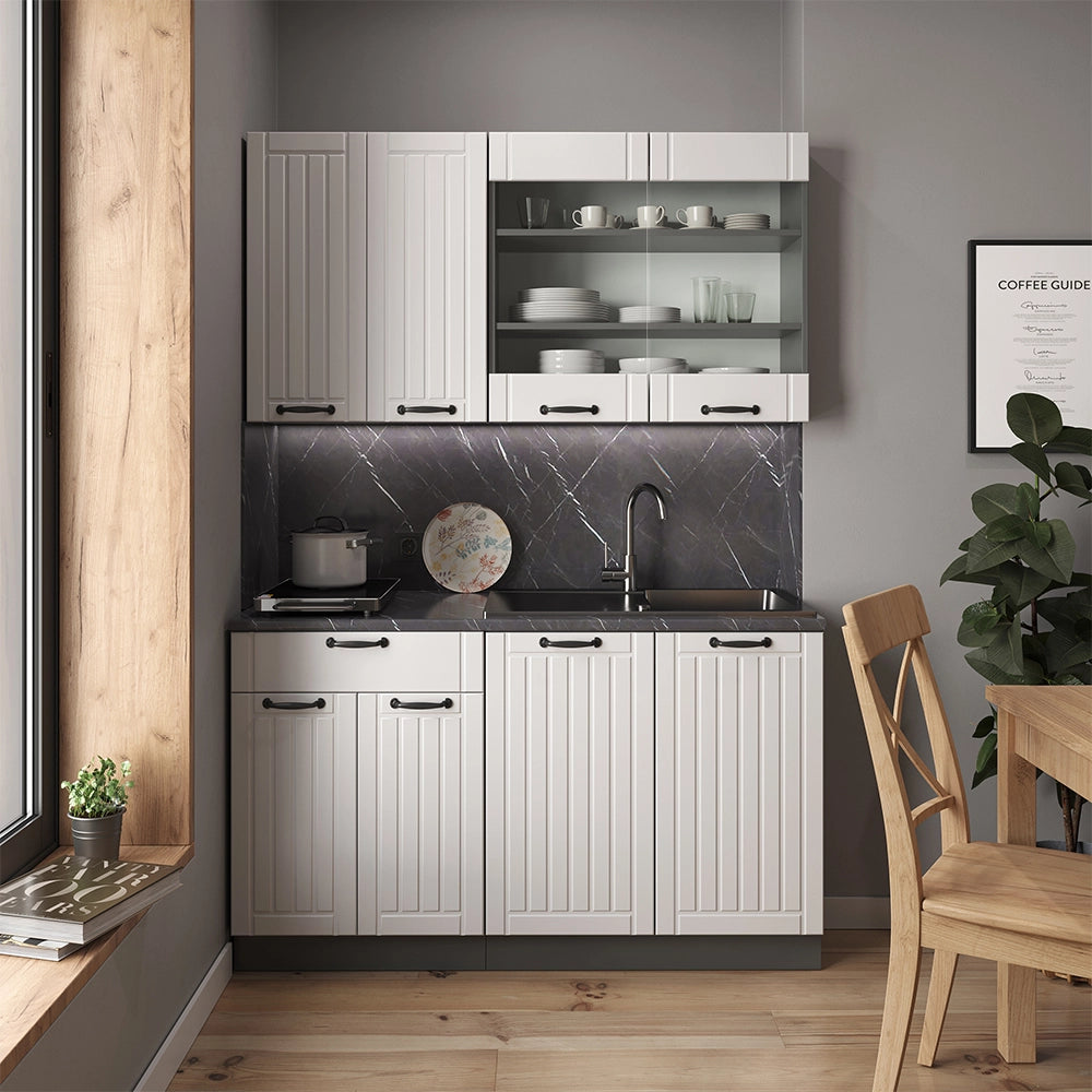 Cucina completa Fame-Line Bianco rustico/Antracite 140 cm, PL Antracite Vicco
