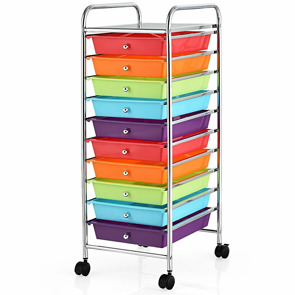 Pratico carrello portaoggetti con 10 cassetti 33 x 37 x 86 cm salvaspazio e mobile con ruote in metallo colorato 20_0018565