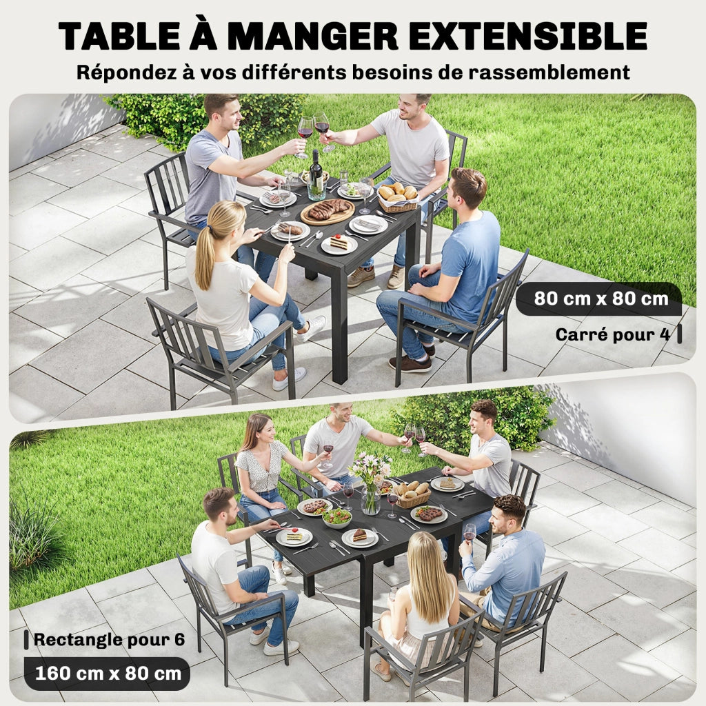 Tavolo da giardino allungabile 4-6 persone con prolunga auto-stoccata alluminio 80-160x80 cm ¨C Xylo ¨C Nero