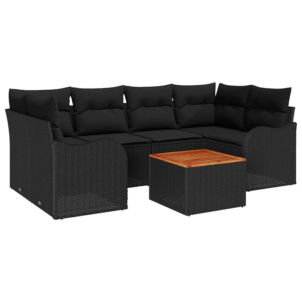 Set Divano da Giardino con archiviazione 7 pcs Nero polyrattan