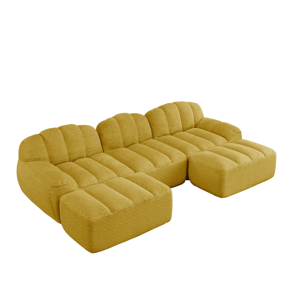 Divano modulare a 3 posti a forma di U con 2 pouf - Zephmum - Schiuma ad alta densit¨¤ 32D, seduta profonda, tessuto morbido, giallo