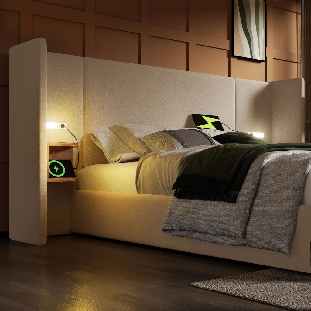 letto imbottito lino beige 180x200 cm