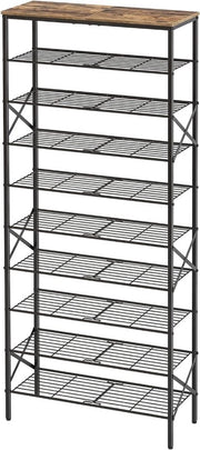 Rack per scarpe 10 livelli grande 40 paia di scarpe cassettiera per scarpe look metallo e legno marrone nero per ingresso e corridoio organizzatore