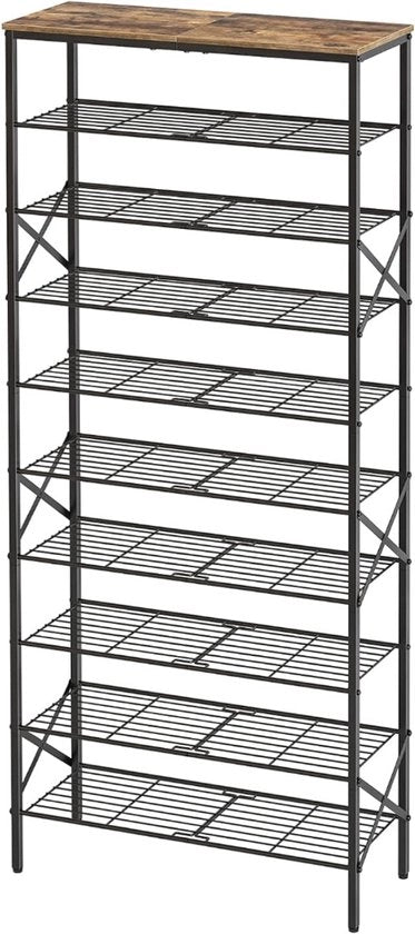 Rack per scarpe 10 livelli grande 40 paia di scarpe cassettiera per scarpe look metallo e legno marrone nero per ingresso e corridoio organizzatore