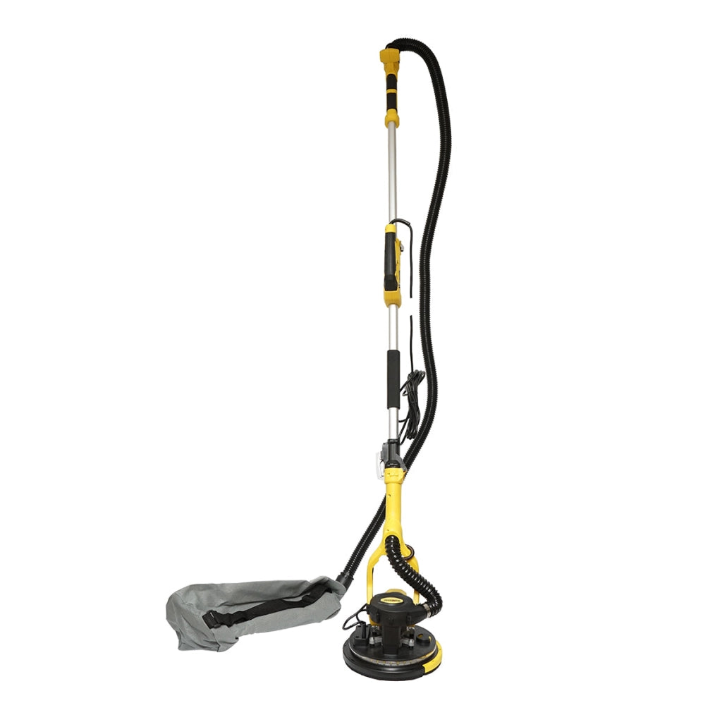 Levigatrice a giraffa per pareti e soffitti con aspiratore e sacco, 880 W, 220 V, 5 velocità 1000-2100 giri/min, braccio telescopico 125-180 cm, testa illuminata con 72 LED, 6 dischi da 225 mm Crownman
