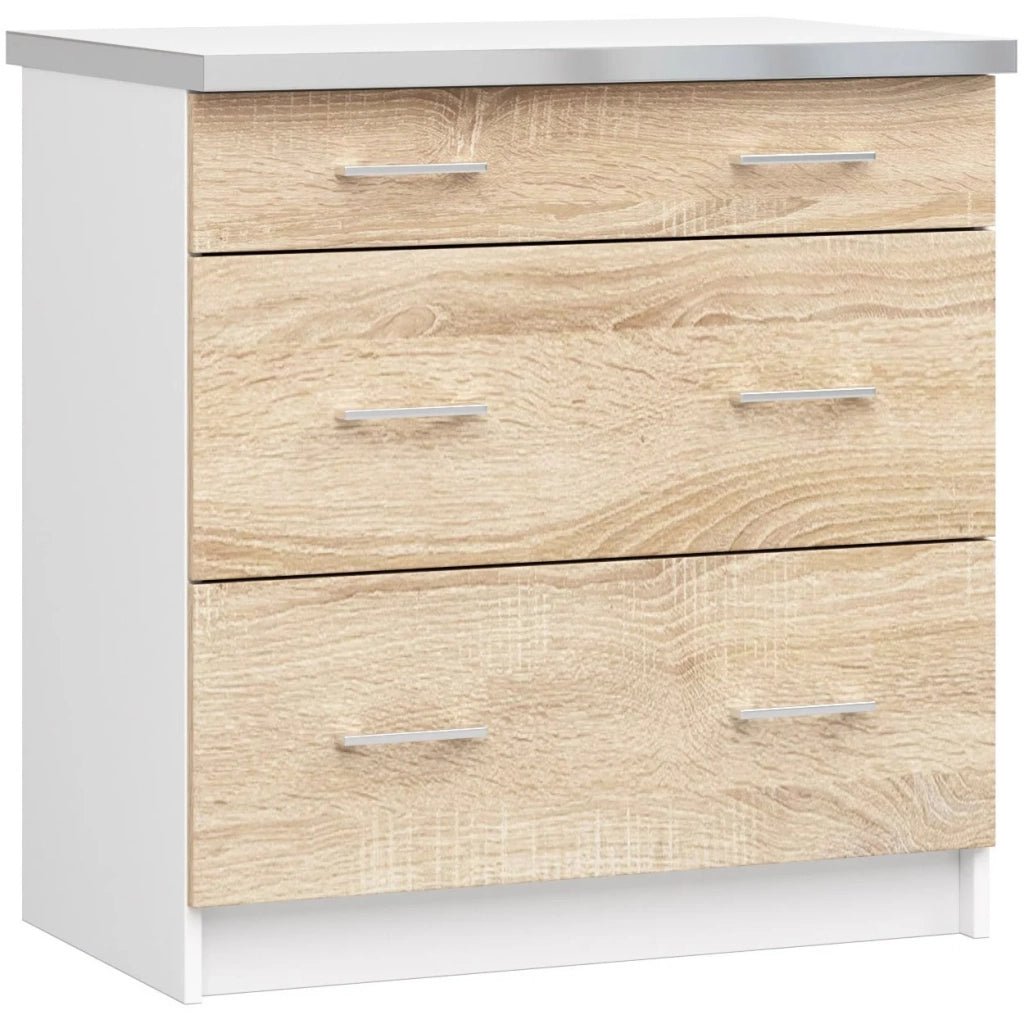 Mobile cucina modulare con piano di lavoro AKORD LIMA Bianco 80 cm 3 cassetti inserto frontale Sonoma Quercia 80x44,5x82 cm