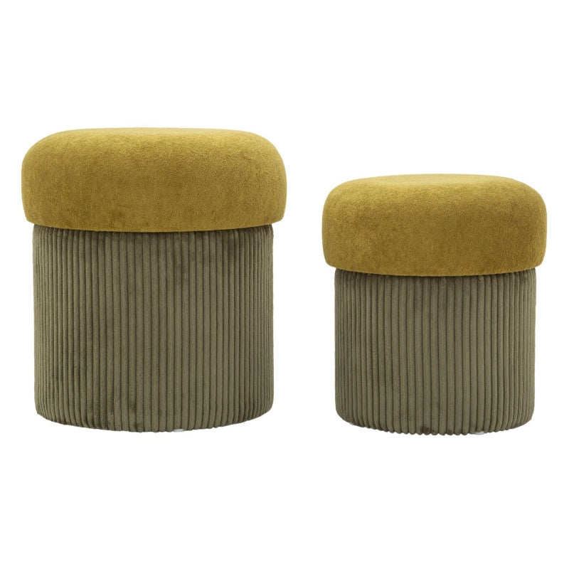 Puff Con Contenitore Aspen Verde Set 2 Pz cm ø 42x44-35x37