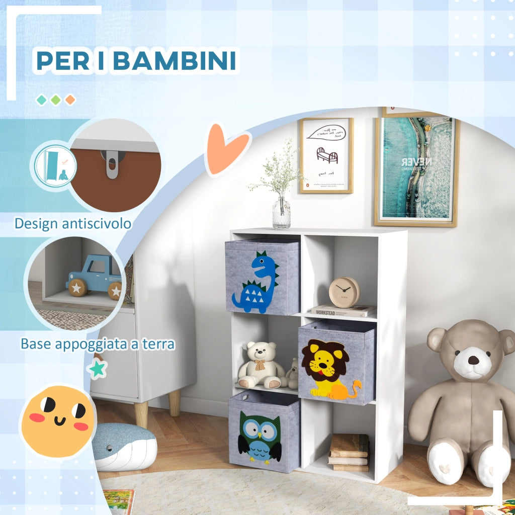 Libreria per Bambini a 6 Cubi ¨C Minimal ¨C Grigio e Bianco, MDF e Melamina, 61.8x29.9x91.5 cm