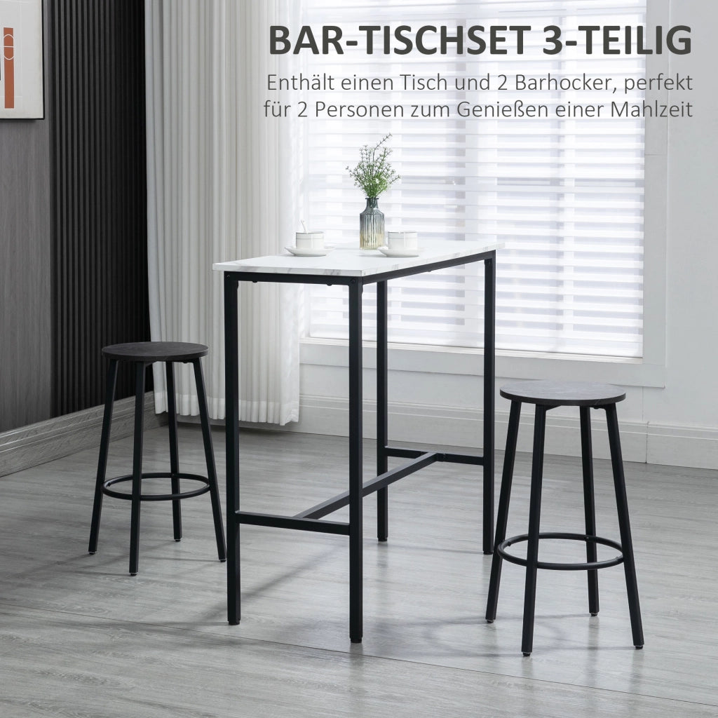 Set Bar 2 Posti con 2 Sgabelli ¨C Minimal ¨C Piano Marmo Bianco, Struttura in Acciaio