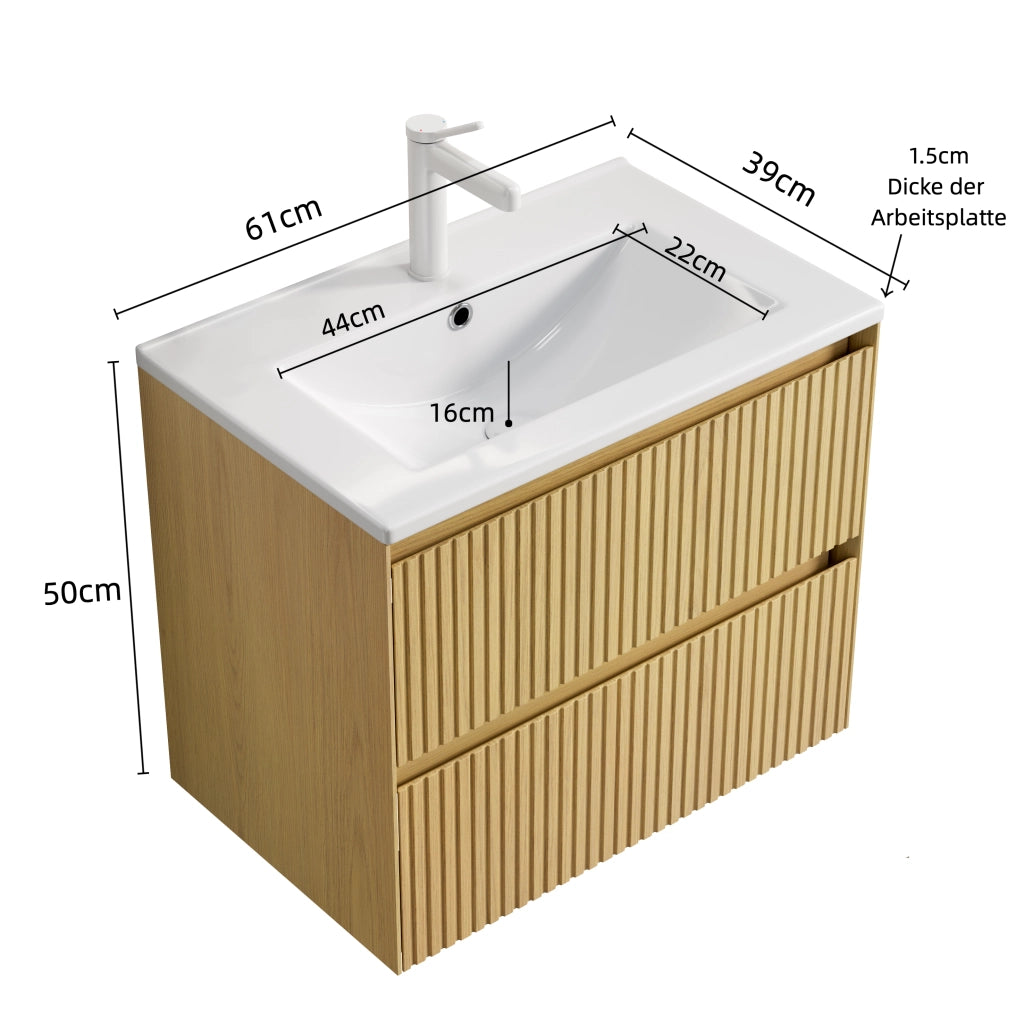 Mobile Bagno con Lavabo ¨C MINIMAL ¨C Legno, 2 Cassetti, 61 cm