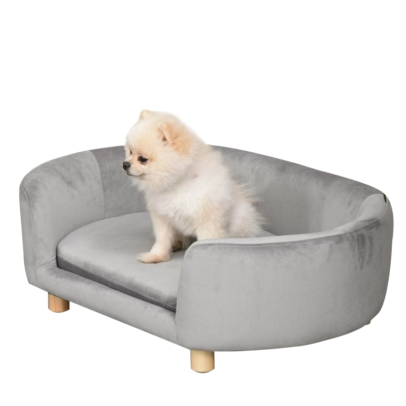 Divano per animali domestici, divano per cani, cuccia per cani con velluto olandese, imbottitura in schiuma, gambe in betulla per cani e gatti, 86 x