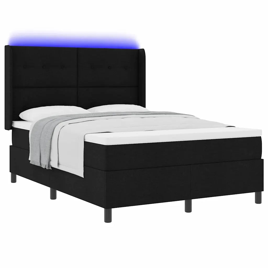 Letto a Sorgente LED con materasso Nero 160 x 200 cm Tessuto