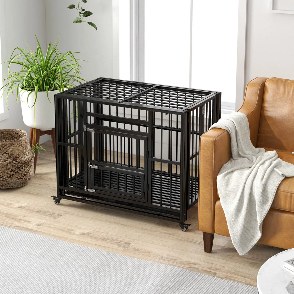 Gabbia per Cani con Ruote ¨C Xylo ¨C 94x58x78 cm Nero