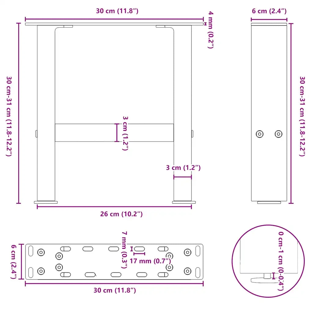 Gambe per Tavolino da Caffè Nere 2 pz 30x(30-31) cm Acciaio 4013252