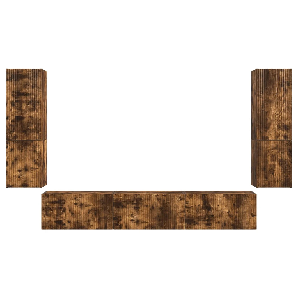 Set mobile TV 4 pz-Credenza per TV Rovere fum¨¦ Legno multistrato 584217