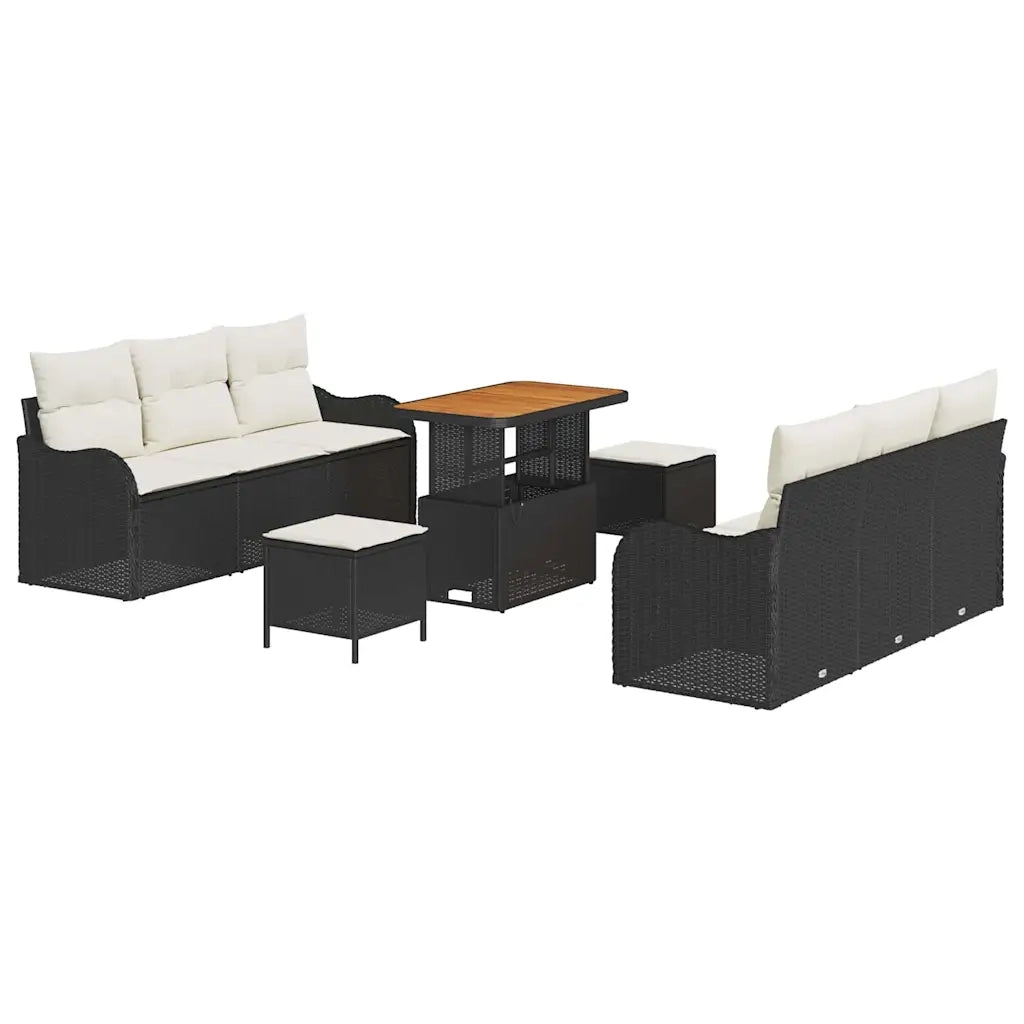 Set Divano da Giardino con cuscino 9 pcs Nero polyrattan 3362220