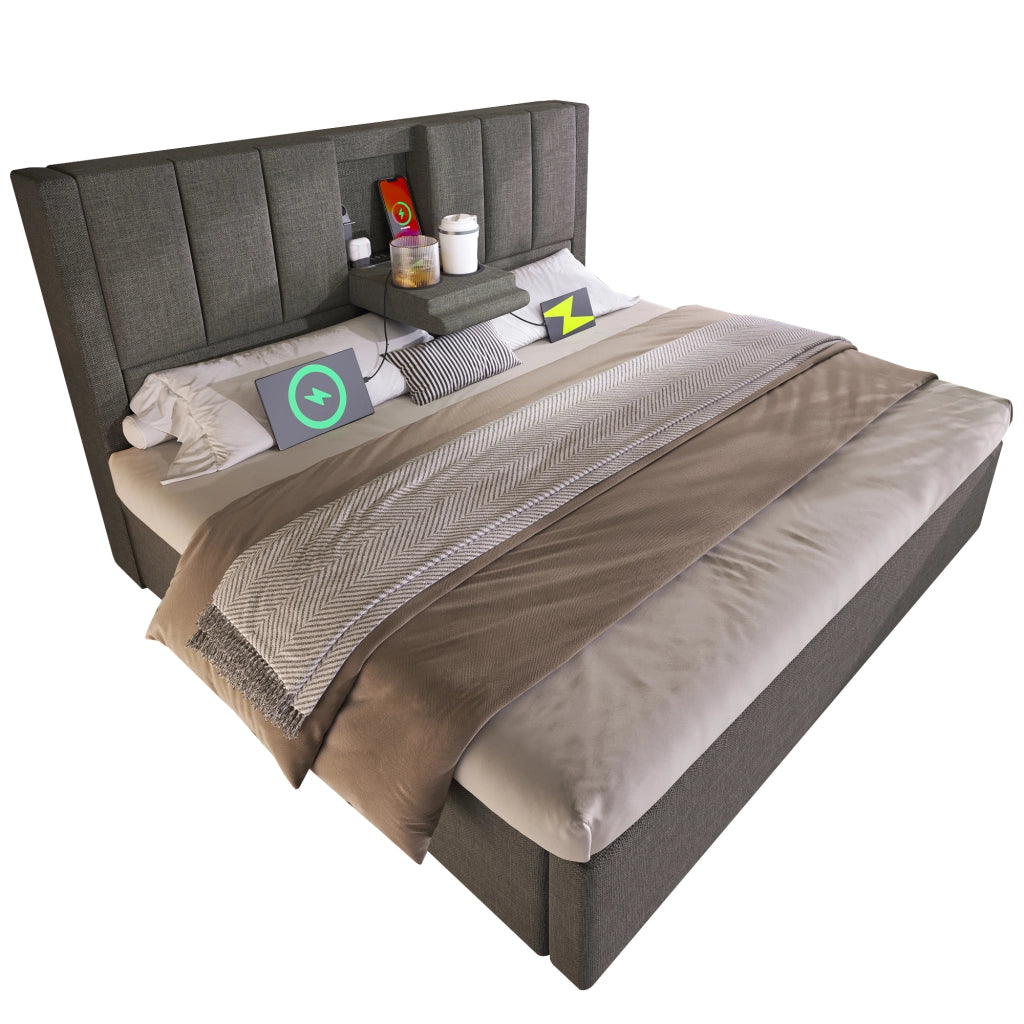 letto imbottito lino grigio 140 x 190 cm