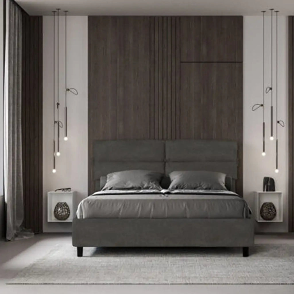 Letto matrimoniale contenitore imbottito 160x190 microfibra grigio Nandy