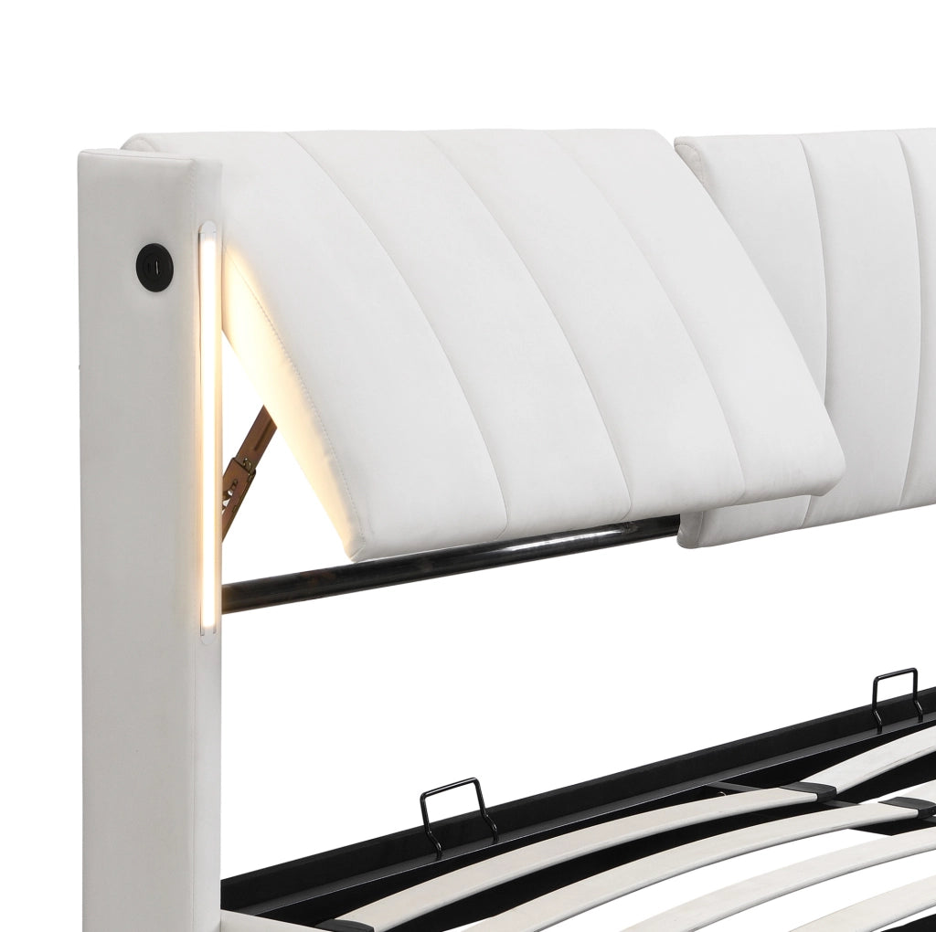 Letto imbottito 180x200 cm con LED, USB ricaricabile e vano contenitore