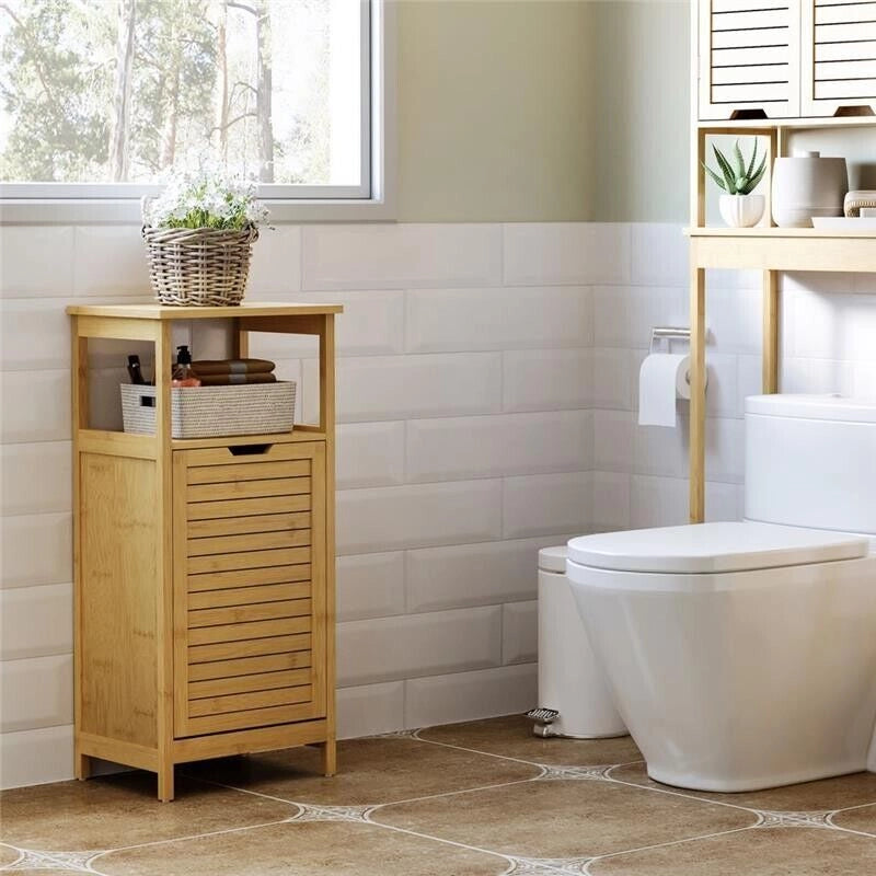 MOBILETTO DA BAGNO CON CESTO MULTIUSO IN BAMBÙ 40X30X86.5 CM