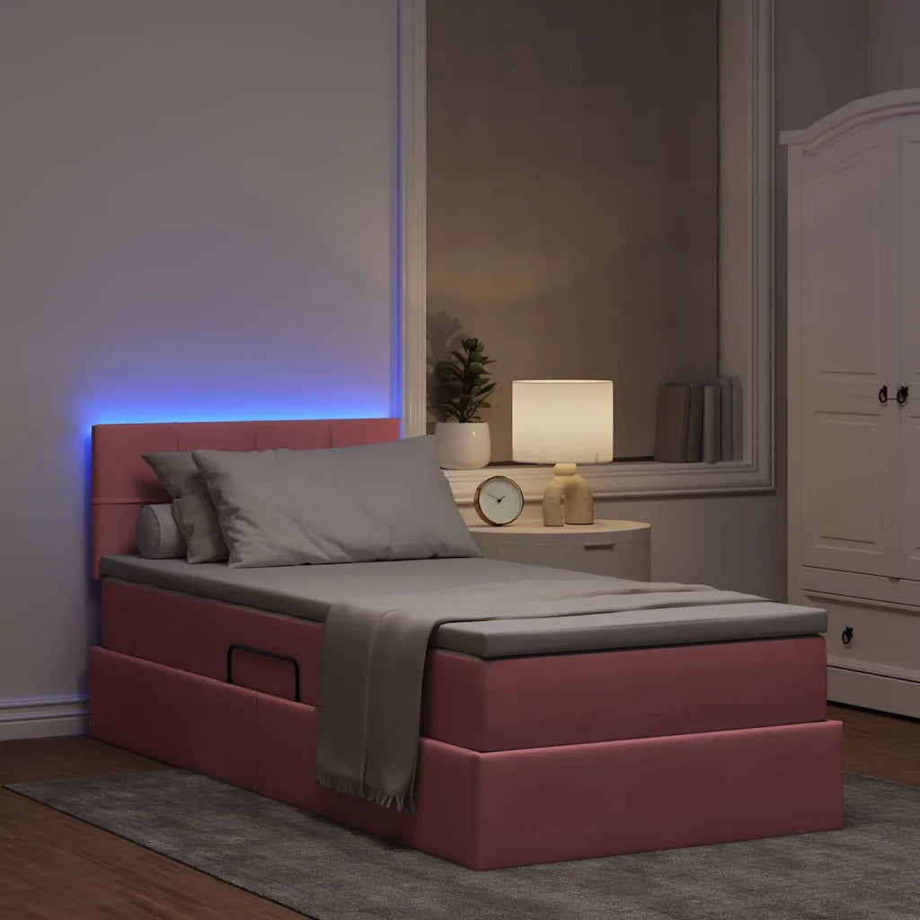 Letto con contenitore e LED con led Rosa 90 x 200 cm Velluto