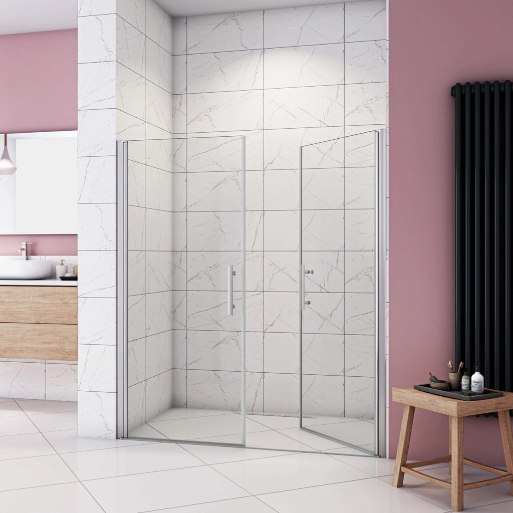 Box Doccia per Nicchia 185 cm Doppia Porta Battente Saloon Vetro Temperato 6 mm Anticalcare Larga 146 cm (76+76: 1438-1478 mm)