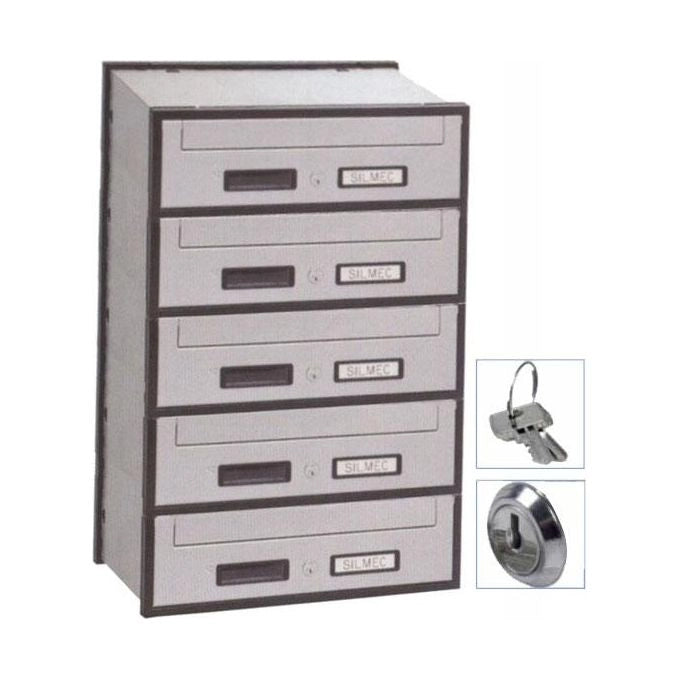 Silmec 5B1-501 SC5 Casellario Postale Orizzontale 5 Posti in Alluminio Preverniciato con Porte Oscillanti e Serratura a Cilindro 2 Chiavi colore Silver