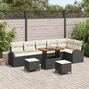 Set Divano da Giardino con cuscino 9 pcs Nero polyrattan
