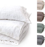 Set da letto in lino stonewashed a due pezzi in bianco - Set di lenzuola e federa in lino di alta qualità con tessuto a due strati, prodotto in Unione Europea