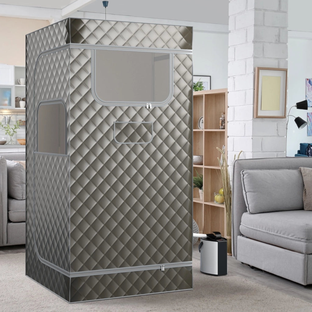 Sauna portatile a vapore per casa con generatore di vapore da 3L telecomando-Box sauna completo 1 posto Grigio