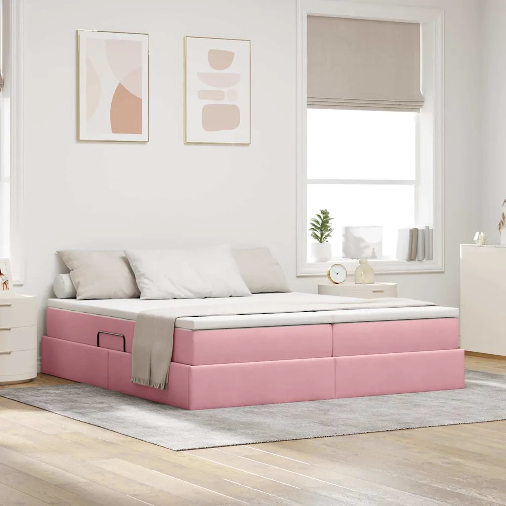 Letto con contenitore e materasso Rosa 180 x 200 cm Velluto 3370366