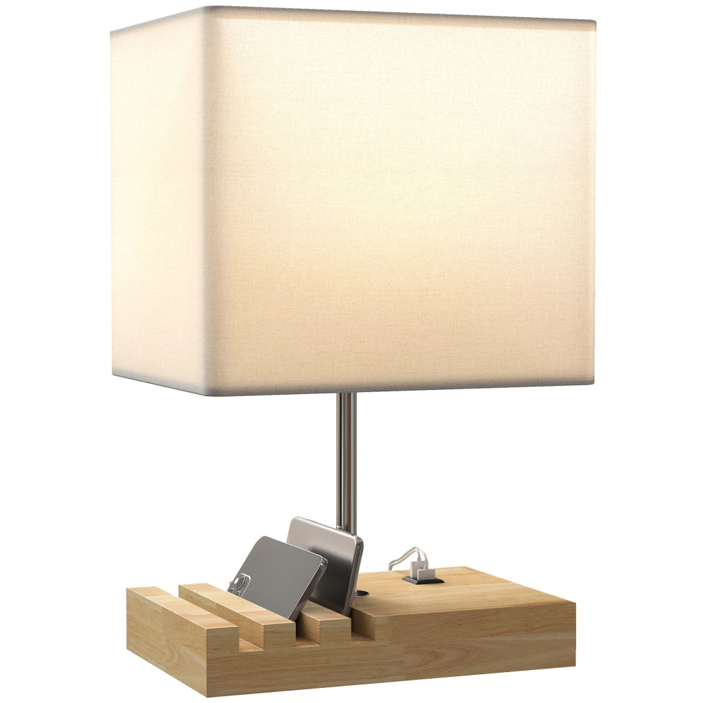 Comodino con Luci LED e USB ¨C Zephmum ¨C Bianco Legno Tessuto 40x40x50