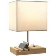 Comodino con Luci LED e USB ¨C Zephmum ¨C Bianco Legno Tessuto 40x40x50
