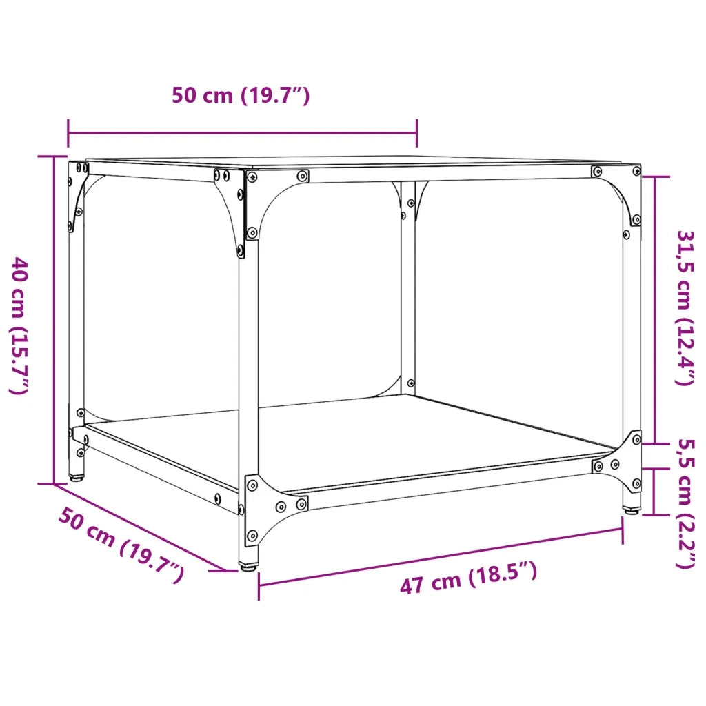 Tavolino Salotto con Piano Vetro Trasparente-Tavolino da soggiorno 50x50x40cm Acciaio 506065