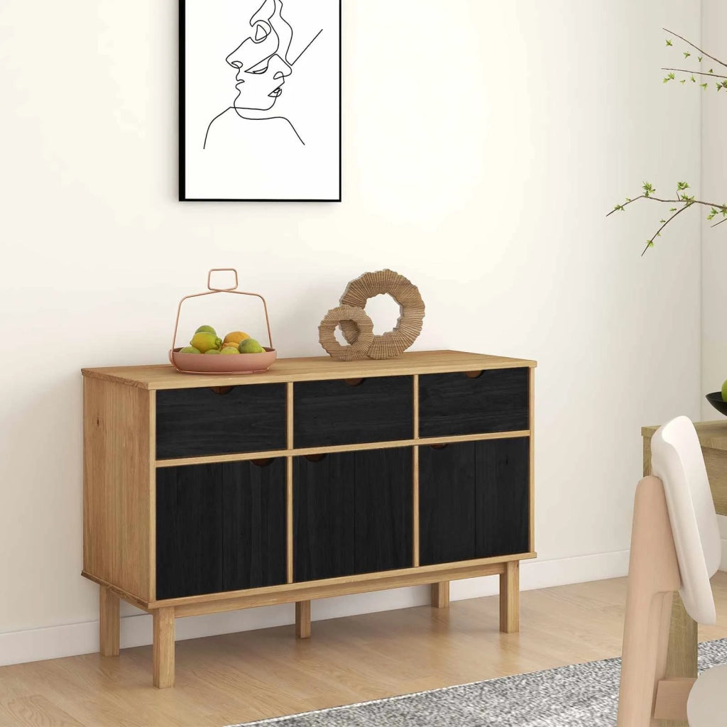 Credenza | Madia | Buffet da pranzo | Armadio da pranzo OTTA Marrone e Nero 114 x 43 x 73,5 cm
