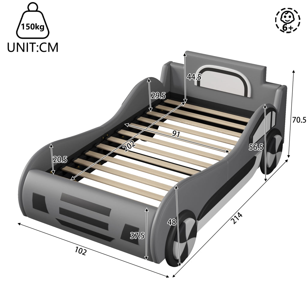 Letto per bambini a forma di auto 90x200 cm con rete e vano contenitore