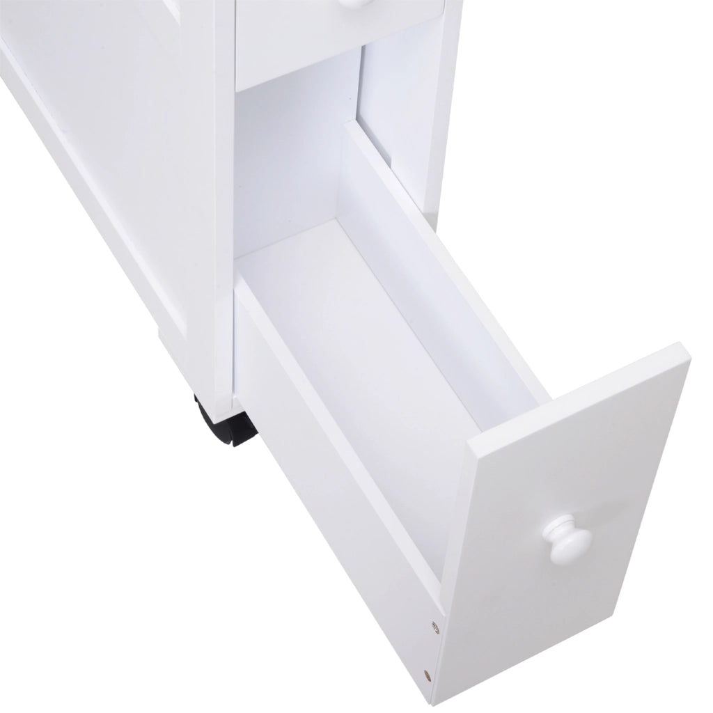 Mobiletto da Bagno con Cassetti e Ruote ¨C Zephmum ¨C Legno Bianco 16x52x71.5 cm