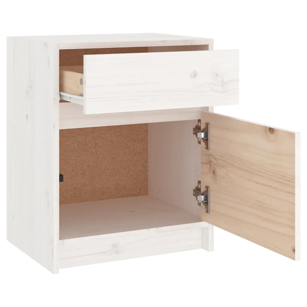 Set di 2 Comodini | Armadio da Notte | Mobiletto da notte Bianchi 40x31x50 cm in Legno Massello di Pino