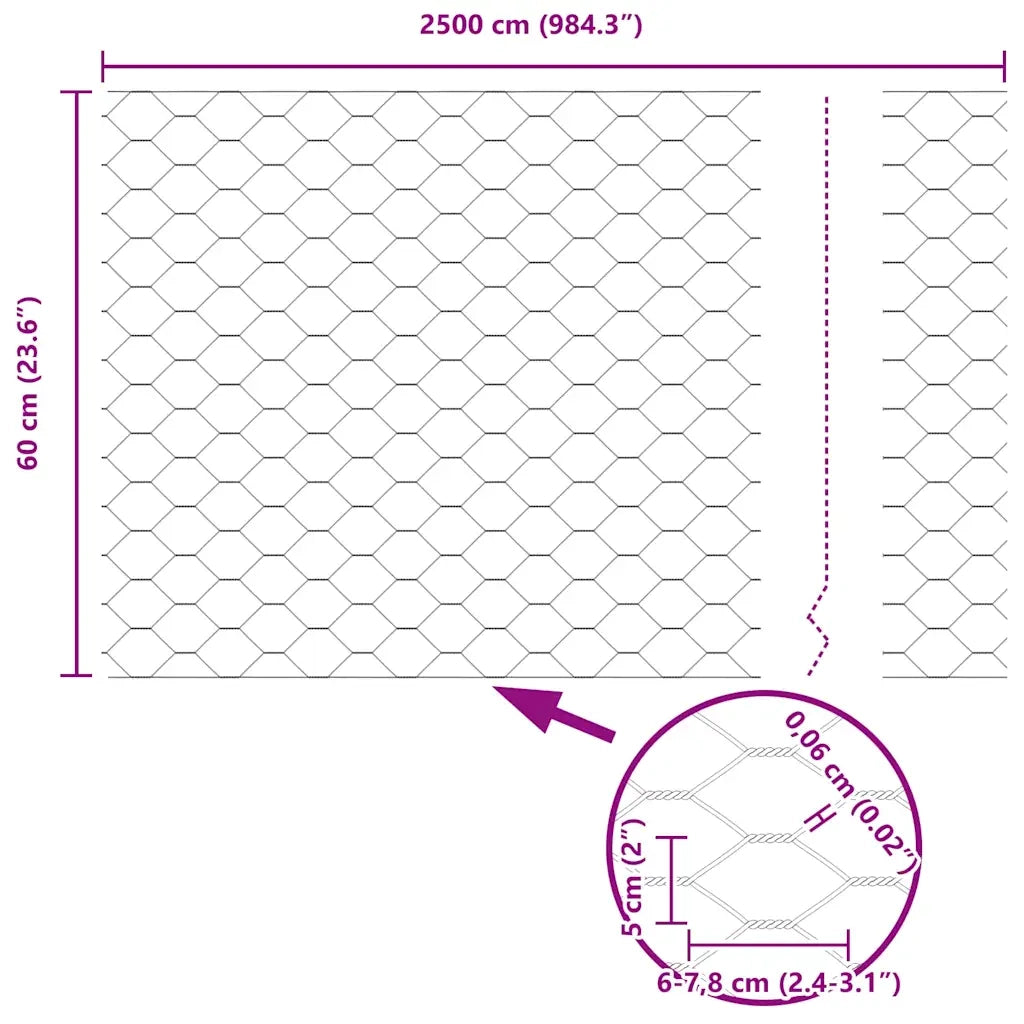 Recinzione Esagonale Argento 0,6 x 25 m Acciaio zincato 42005672