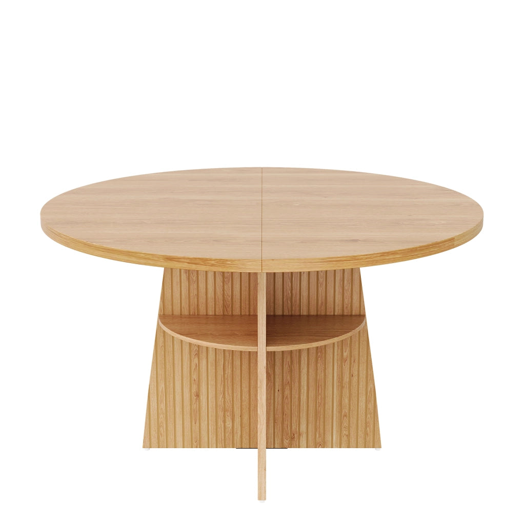 Tavolo da pranzo rotondo allungabile 110-150x110x77,5 cm, design moderno effetto legno naturale