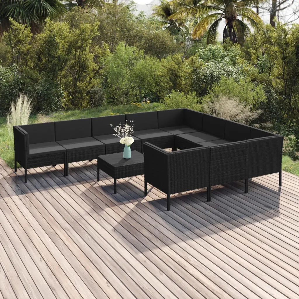 Set Divani da Giardino 11 pz con Cuscini in Polyrattan Nero 3094493