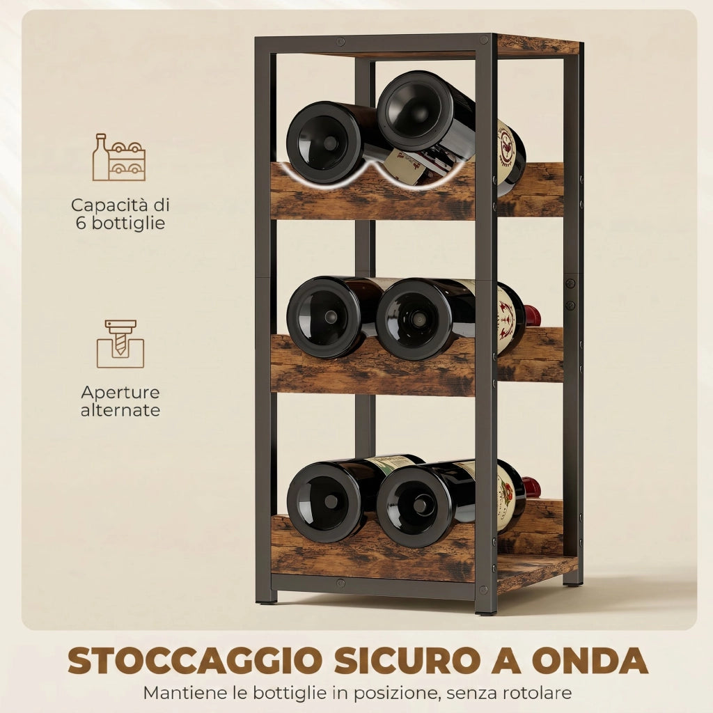 Tavolino ¨C Minimal ¨C marrone rustico, nero, scaffali ondulati, piedini regolabili