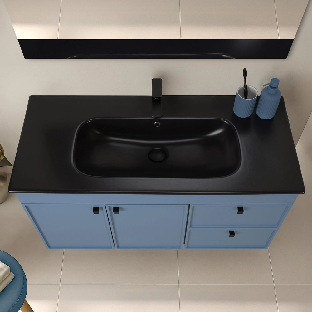Mobile bagno sospeso 100cm azzurro opaco con specchio e lavabo Craft